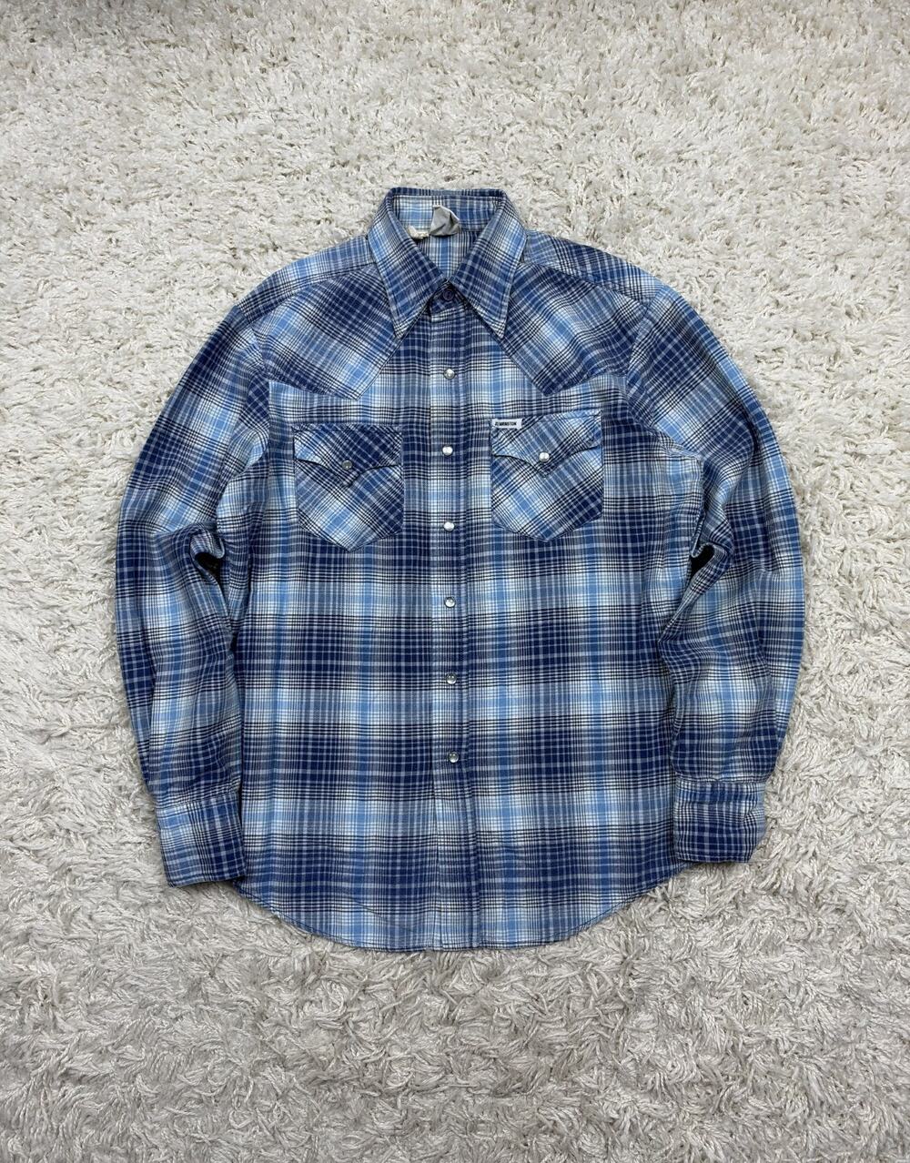 Vintage 70s Kennington California Pearl Snap Western Shirt Mens M Blue Plaid LS